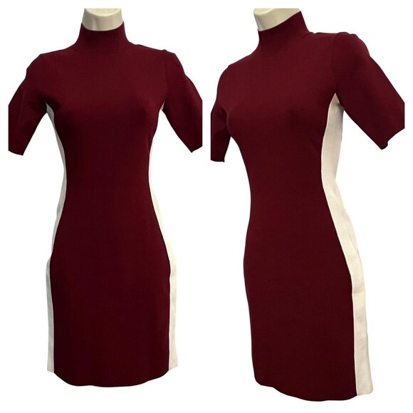 Ted Baker Dress Womens Small Oxblood Red Cream Short Sleeve Knit Bodycon Evelynn - Picture 1 of 12